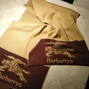 Burberry Gold And Maroon Wool Scarf